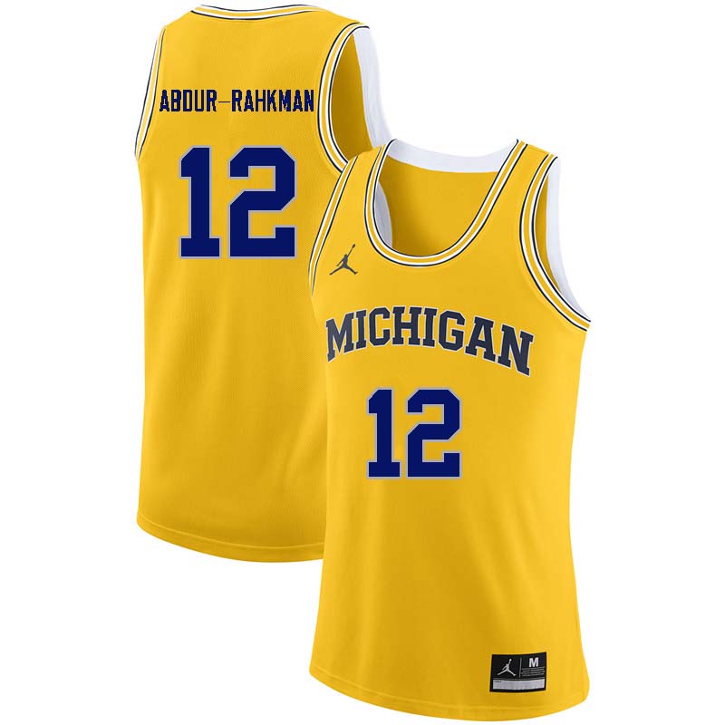 Men #12 Muhammad-Ali Abdur-Rahkman Michigan Wolverines College Basketball Jerseys Sale-Yellow - Click Image to Close